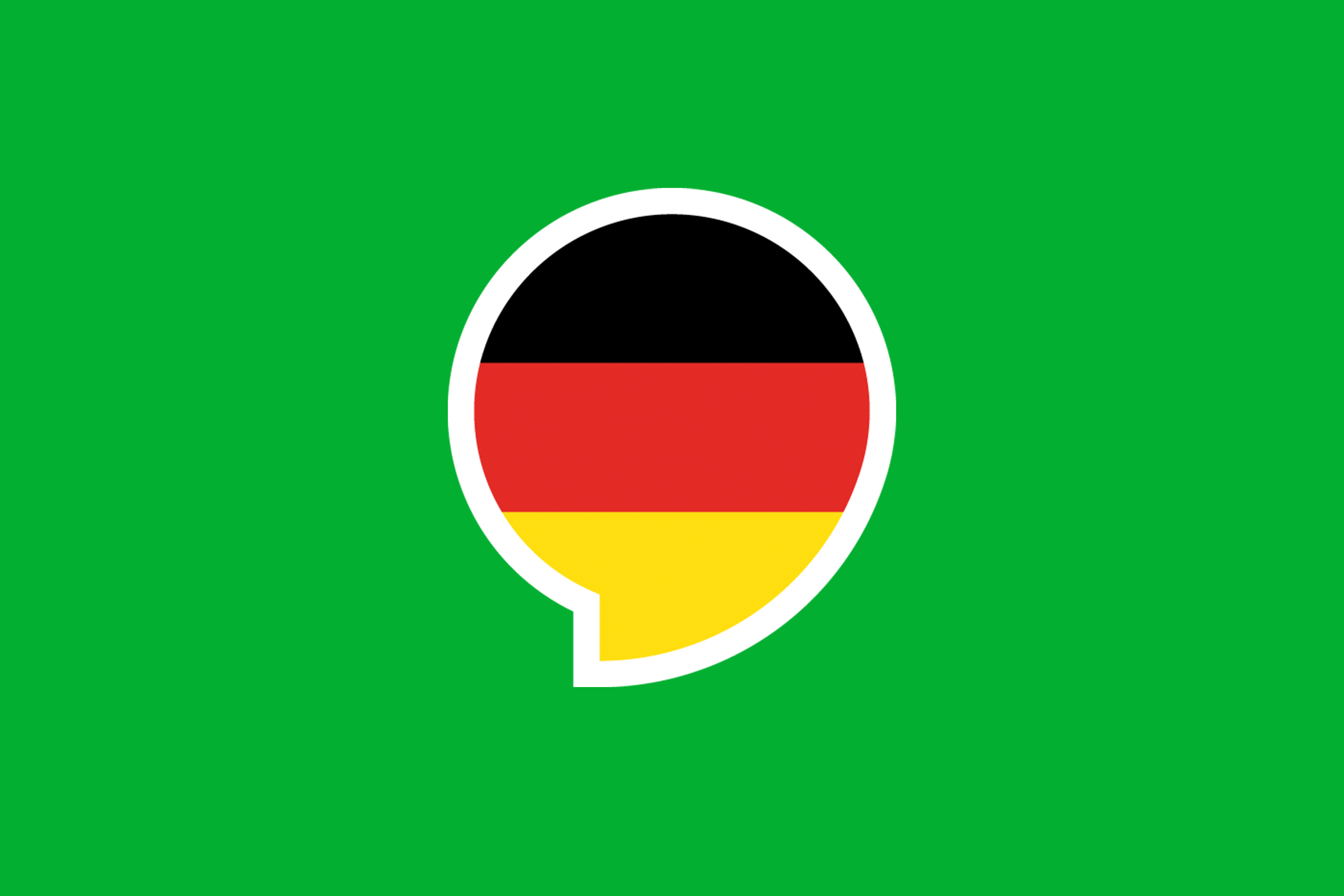 Eine Sprechblase mit den Farben der deutschen Flagge auf grünem Hintergrund.