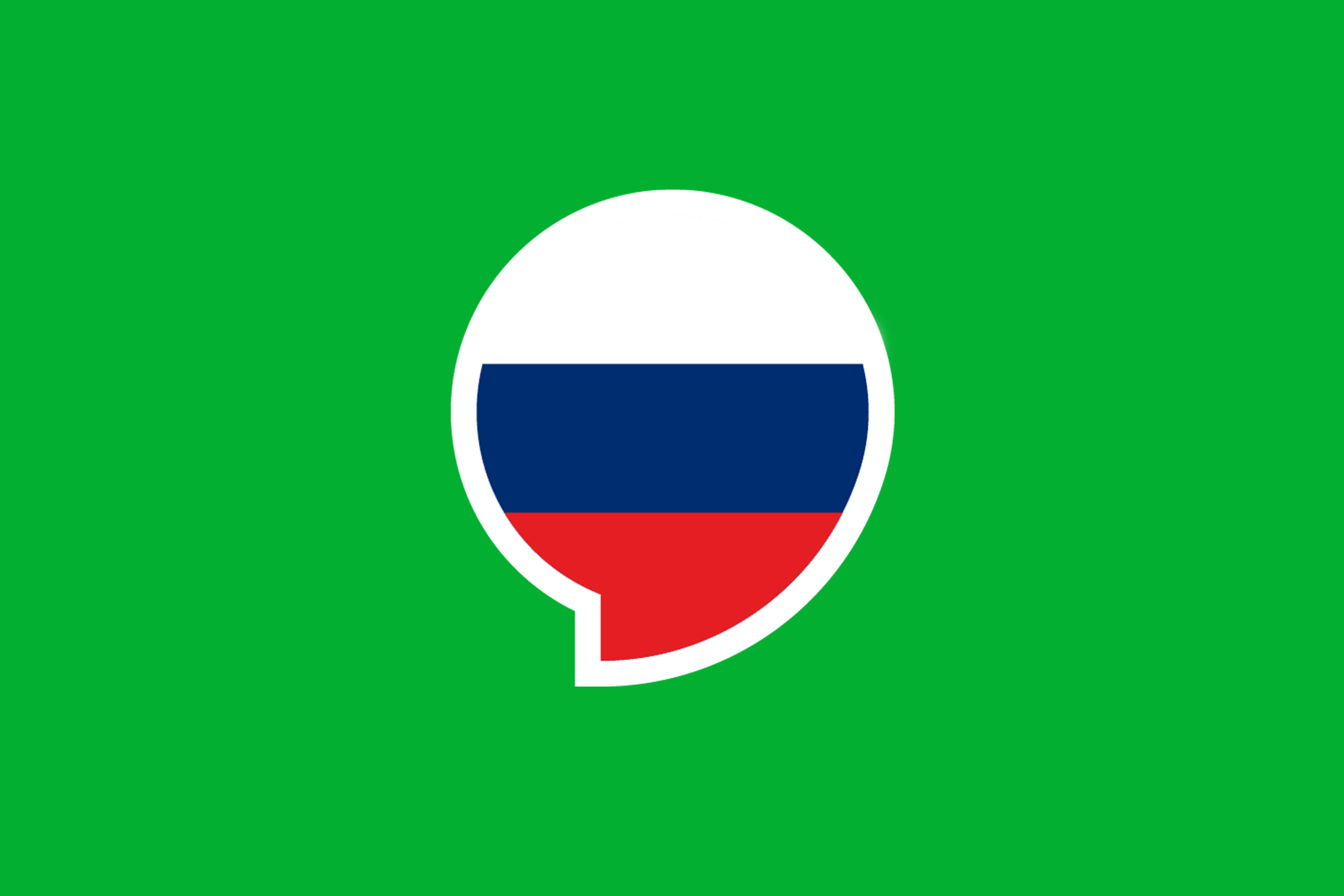 Eine Sprechblase mit den Farben der russischen Flagge - weiß, blau und rot - zentriert auf einem einfarbigen grünen Hintergrund.